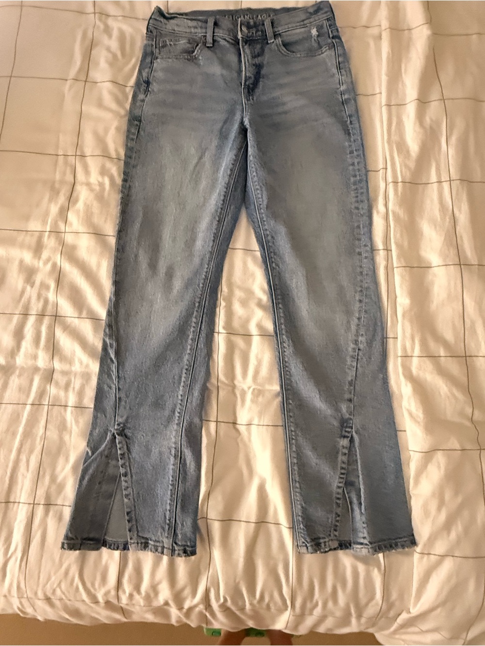 American Eagle Outfitters Light Blue Flare Jeans with Split Hem.90’s bootcut sz4